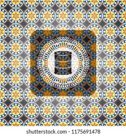 barrel icon inside arabic style badge. Arabesque decoration.