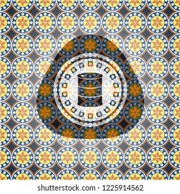 barrel icon inside arabic style emblem. Arabesque decoration.