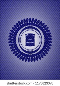 barrel icon inside badge with denim texture