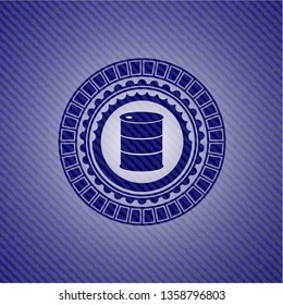 barrel icon inside badge with denim texture