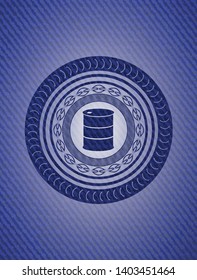barrel icon inside badge with jean texture