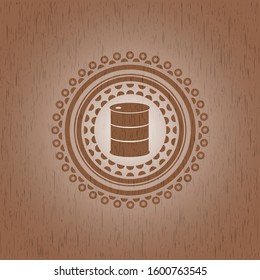 barrel icon inside badge with wooden background