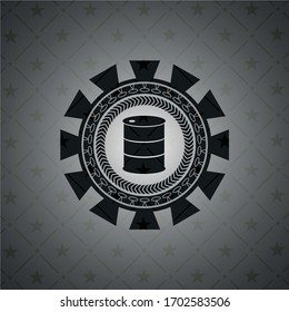 barrel icon inside black emblem. 