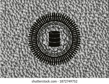 Fass-Symbol in schwarzem Emblem mit grauem Hintergrund. Jahrgang. Vektorgrafik. Detaillierte Angaben. 