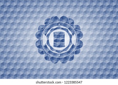 barrel icon inside blue badge with geometric pattern.