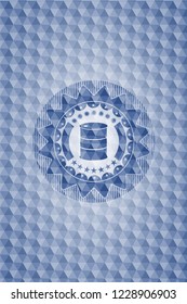 barrel icon inside blue emblem with geometric pattern background.