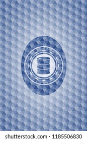 barrel icon inside blue hexagon badge.