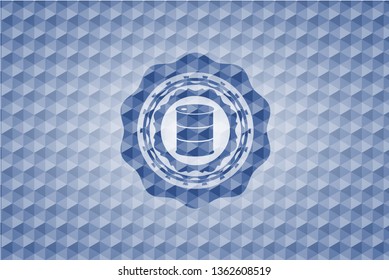 barrel icon inside blue hexagon badge.
