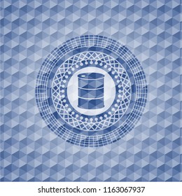 barrel icon inside blue polygonal badge.