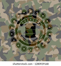 barrel icon inside camouflaged emblem