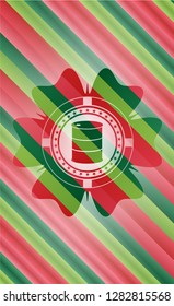 barrel icon inside christmas colors style badge.