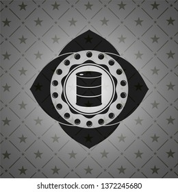 barrel icon inside dark emblem. Retro
