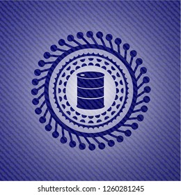 barrel icon inside emblem with jean texture