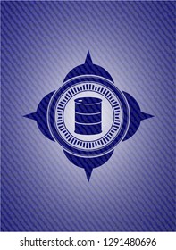 barrel icon inside emblem with jean background