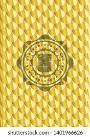 barrel icon inside gold emblem. Scales pattern. Vector Illustration. Detailed.