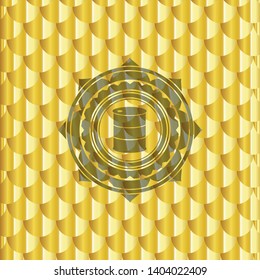 barrel icon inside gold shiny emblem. Scales pattern. Vector Illustration. Detailed.