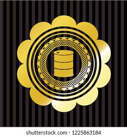 barrel icon inside golden badge or emblem