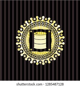 barrel icon inside golden emblem or badge