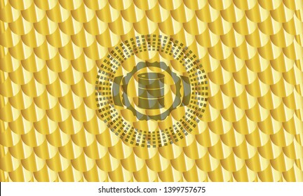 barrel icon inside golden emblem. Scales pattern. Vector Illustration. Detailed.