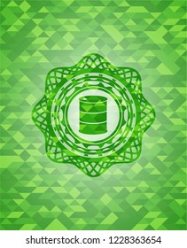 barrel icon inside green mosaic emblem