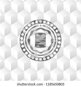 barrel icon inside grey badge with geometric cube white background