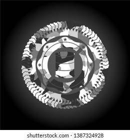 barrel icon inside grey camo emblem