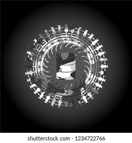barrel icon inside grey camouflage emblem