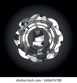 barrel icon inside grey camouflaged emblem