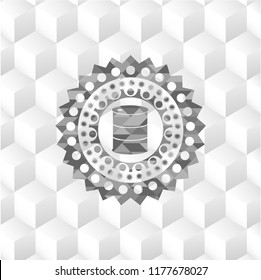 barrel icon inside grey icon or emblem with geometric cube white background