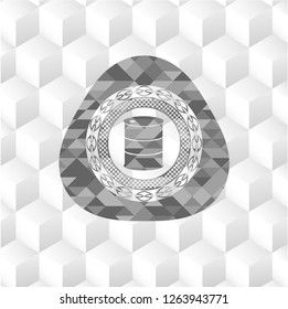 barrel icon inside grey emblem. Vintage with geometric cube white background