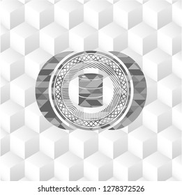 barrel icon inside grey icon or emblem with geometric cube white background