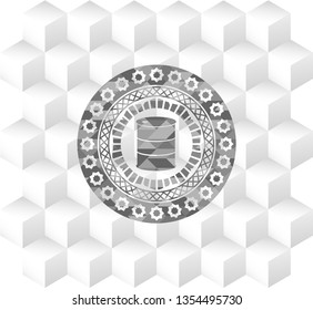 barrel icon inside grey emblem. Retro with geometric cube white background