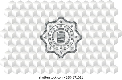 barrel icon inside grey emblem. Vintage with geometric cube white background