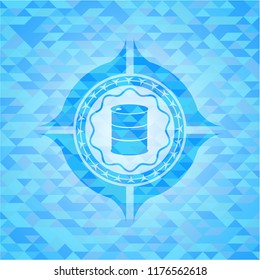 barrel icon inside light blue emblem with mosaic ecological style background