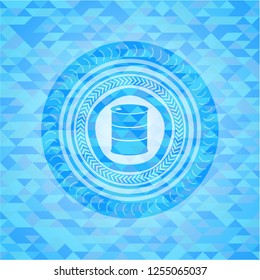 barrel icon inside light blue mosaic emblem