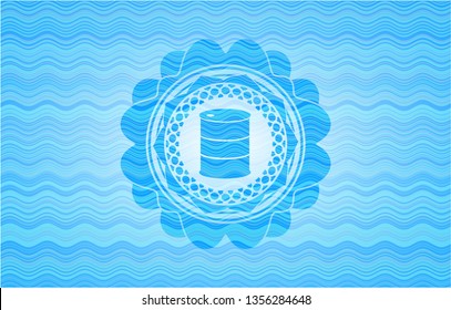 barrel icon inside light blue water style emblem.