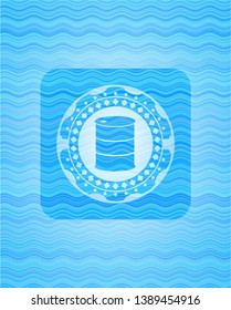 barrel icon inside light blue water wave emblem background.