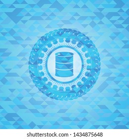barrel icon inside light blue emblem with mosaic ecological style background
