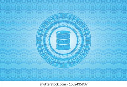 barrel icon inside light blue water emblem background.