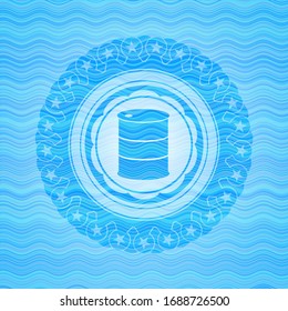 barrel icon inside light blue water badge background.