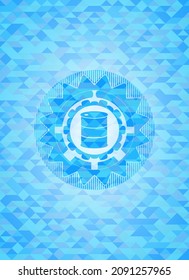 icono de barril dentro del emblema azul claro con fondo de mosaico. 