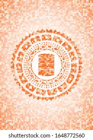 barrel icon inside orange mosaic emblem