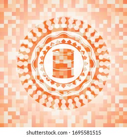 icono de barril dentro del emblema de mosaico naranja con fondo