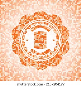 barrel icon inside orange mosaic emblem with background. 