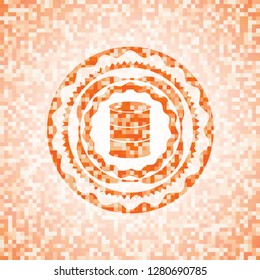 barrel icon inside orange tile background illustration. Square geometric mosaic seamless pattern with emblem inside.