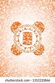 barrel icon inside orange tile background illustration. Square geometric mosaic seamless pattern with emblem inside.