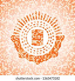 barrel icon inside orange tile background illustration. Square geometric mosaic seamless pattern with emblem inside.