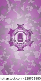 barrel icon inside pink camo emblem. 