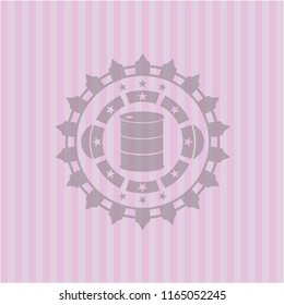 barrel icon inside pink emblem