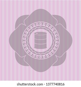 barrel icon inside pink emblem